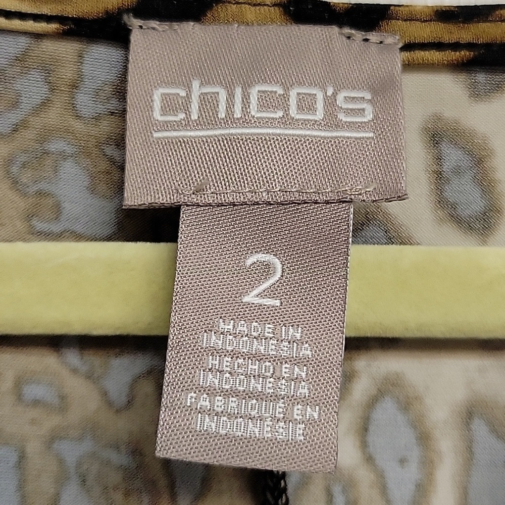Chicos Leopard Print V-Neck Shift Dress Brown & Black Sz 2. Business mobwife - Picture 4 of 5